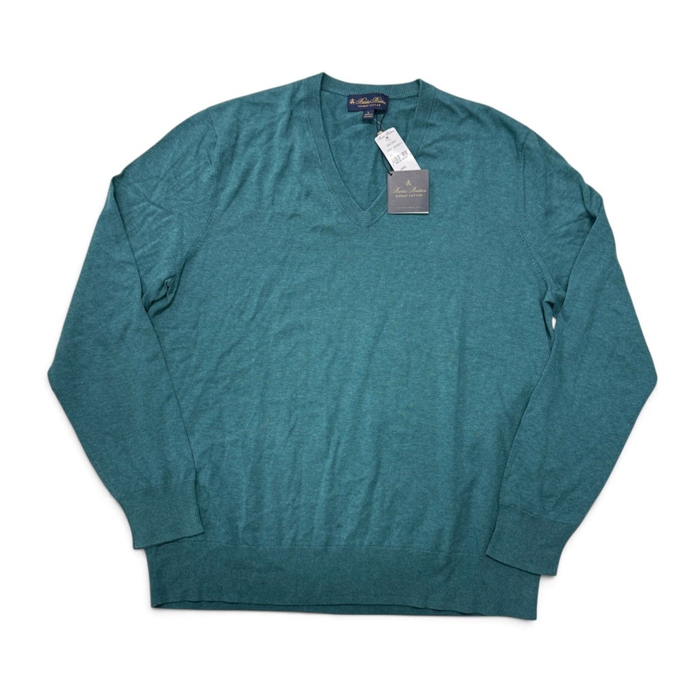 Brooks Brothers Supima Cotton V-Neck Sweater Mens Large Teal NWT Pullover